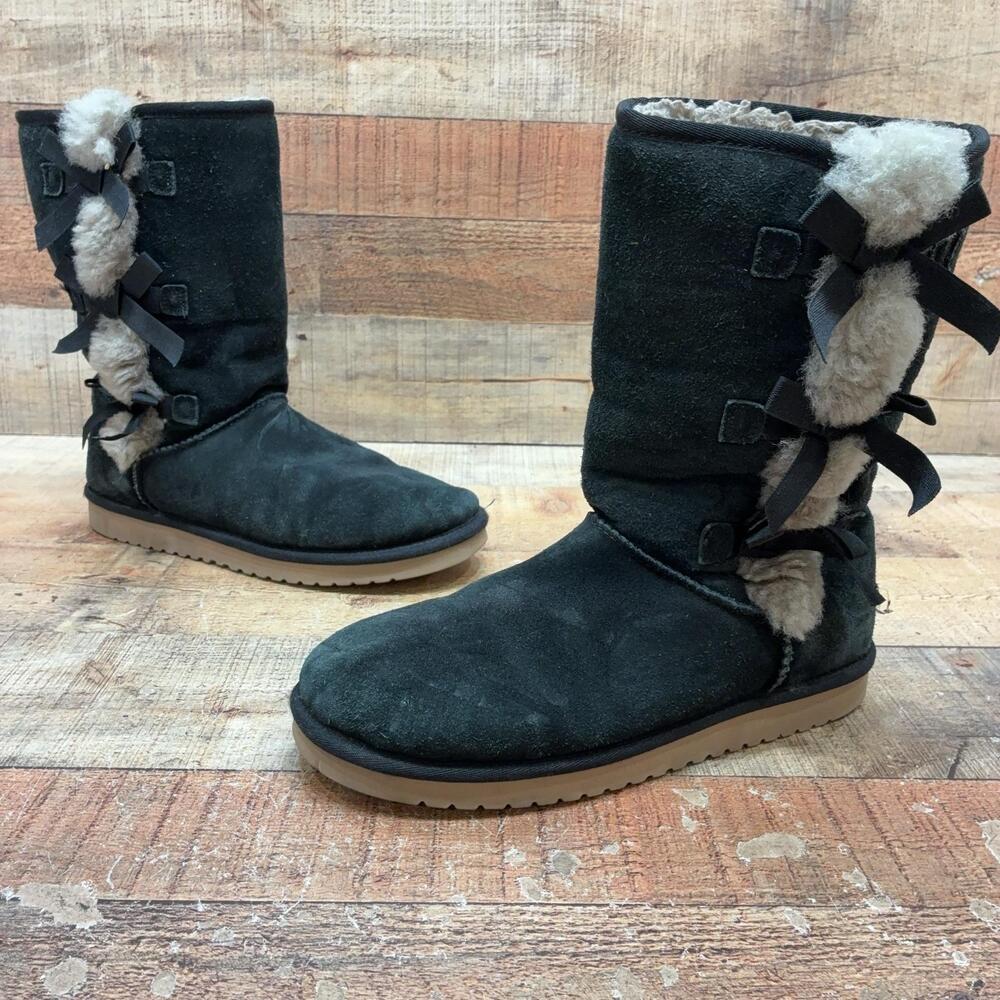 Koolaburra By UGG Boots Womens Size 10 41 Black Suede Bow Mid Calf 1015875
